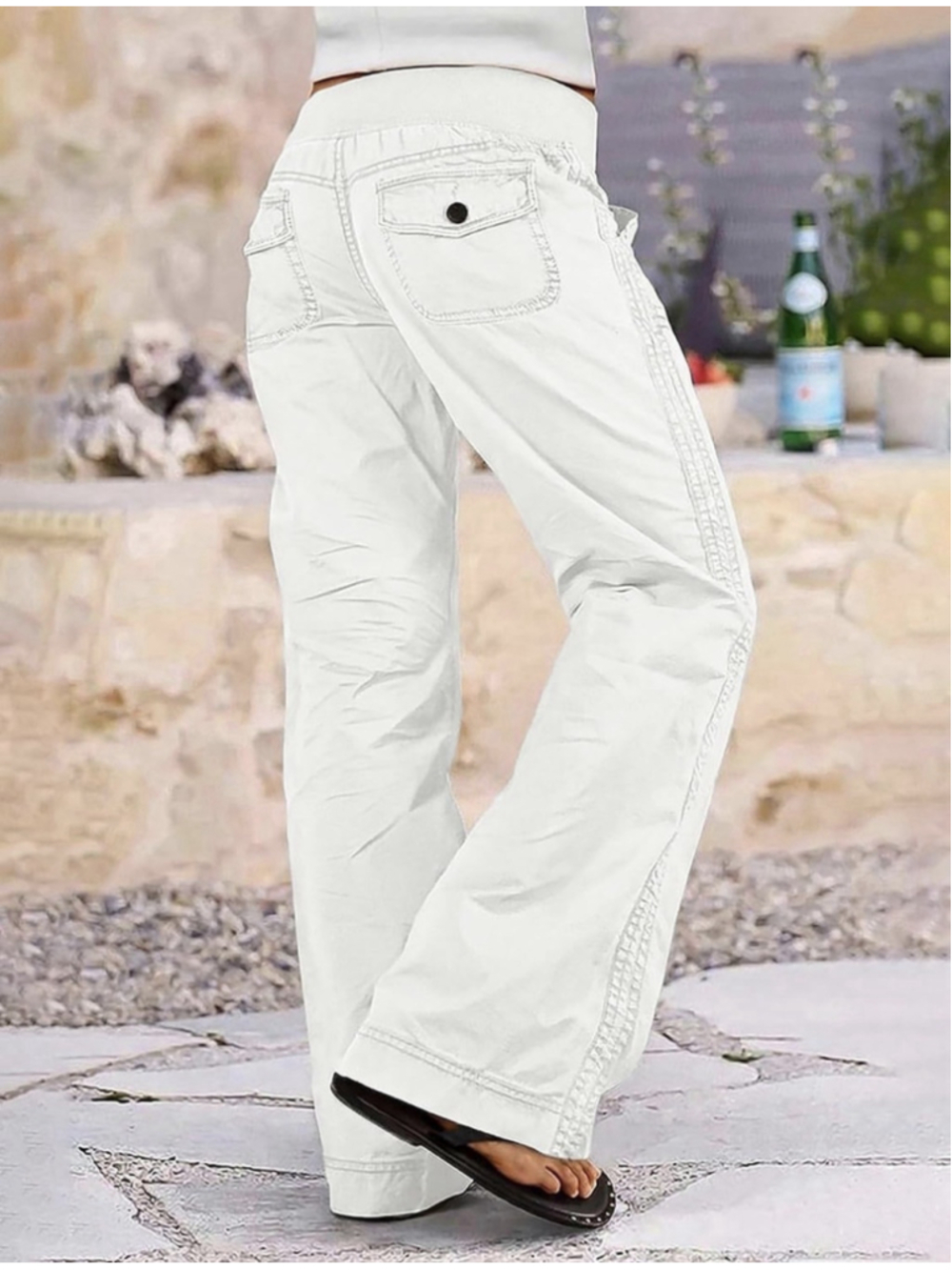 Flamingals Straight Leg Pants Drawstring Waist Mid Rise Casual Solid Seam S - Picture 2 of 6